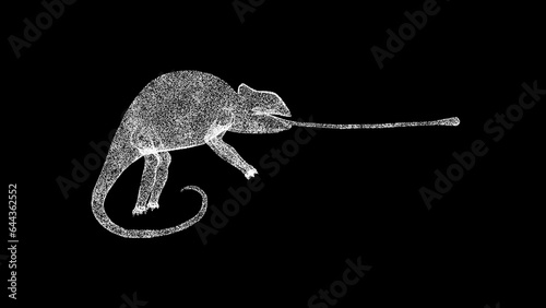 3D chameleon on black bg. Wild animals concept. Underwater life. Business advertising backdrop. For title  text  presentation. 3d animation.