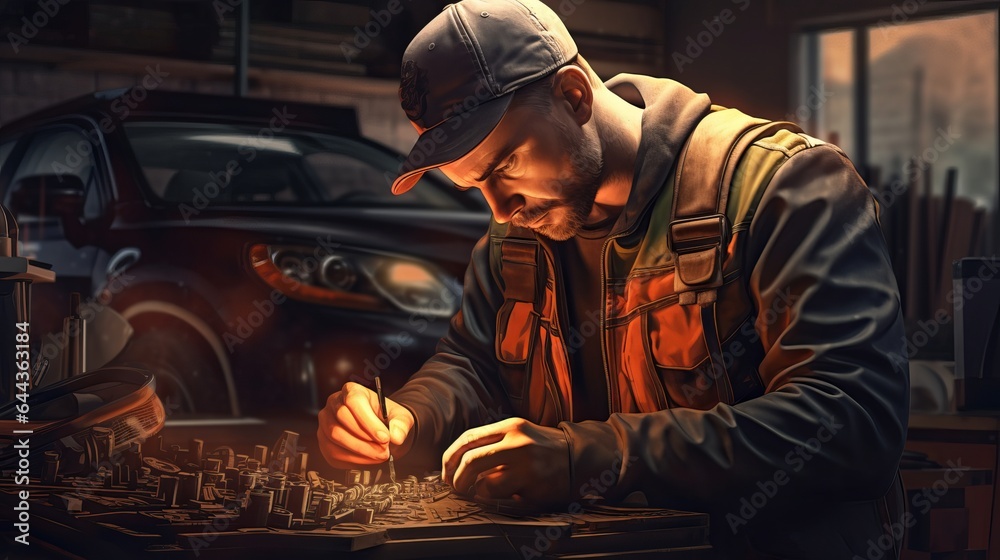 Mechanic at work in garage. service for repairs. Mechanic at work in garage. service for repairs.