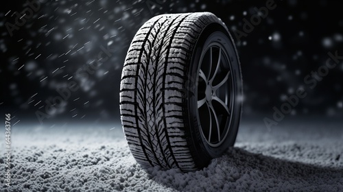 Winter tires. On a snow-covered road in the winter, a close-up of a car's tires. © Suleyman