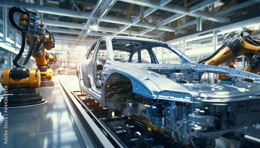 Fototapeta premium A car being assembled on an assembly line