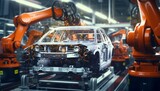 An automobile being built on an assembly line