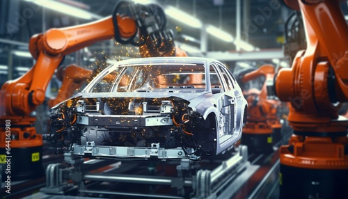 An automobile being built on an assembly line