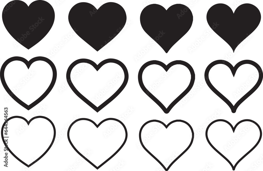 heart icons set vector. Valentine's Day , medicine concept . Love passion concept. Set of hearts icon, heart drawn hand - stock vector