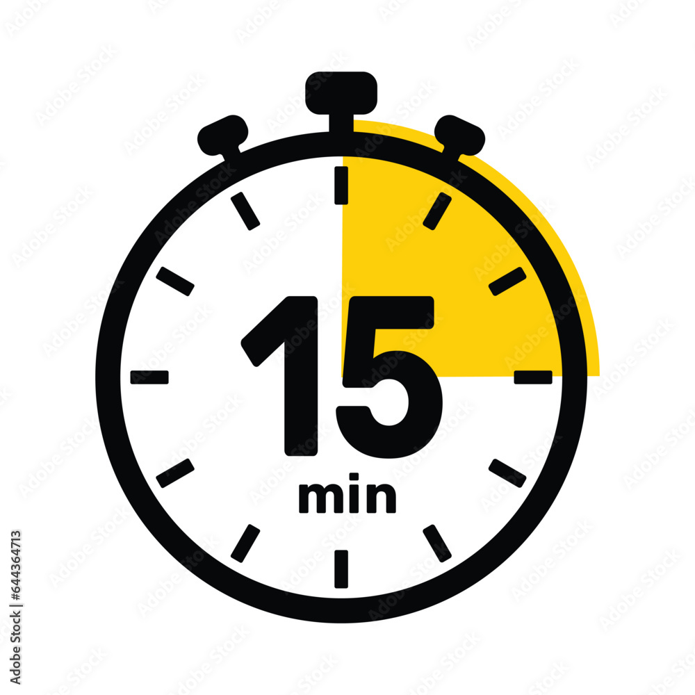 15 Minutes Analog Clock Icon white background. 15 Minutes Analog Clock Icon white background.