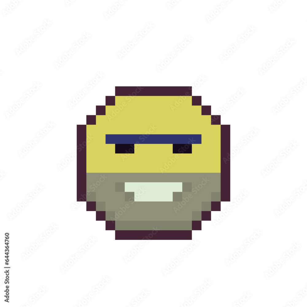 Caucasian unshaven face with stubble and unibrows smile pixel art icon