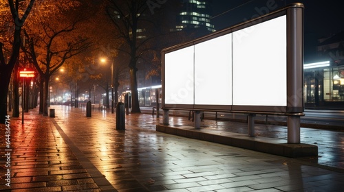 Empty billboard on a big city street in the evening.