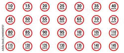 Speed limit sign km h icon set vector illustration
