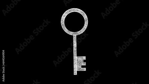 3D Key on black background. Historical Archival concept. Safety and Security. Business advertising backdrop. For title, text, presentation. 3d animation.