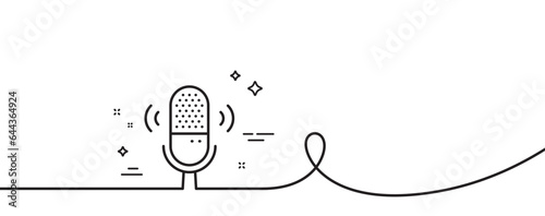 Microphone line icon. Continuous one line with curl. Studio mic sign. Voice record device symbol. Microphone single outline ribbon. Loop curve pattern. Vector