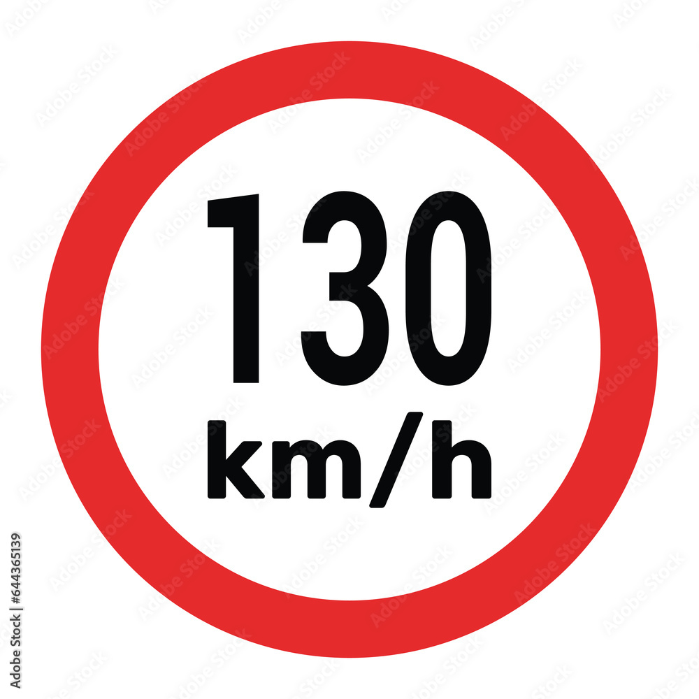 Speed limit sign 130 km h icon vector illustration