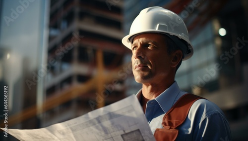 A man in a hard hat with a blueprint in hand