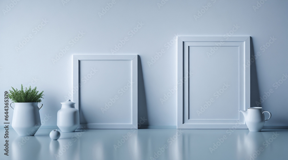 White frame mockup in modern interior background. 3d render illustration. White frame mockup in modern interior background. 3d render illustration.