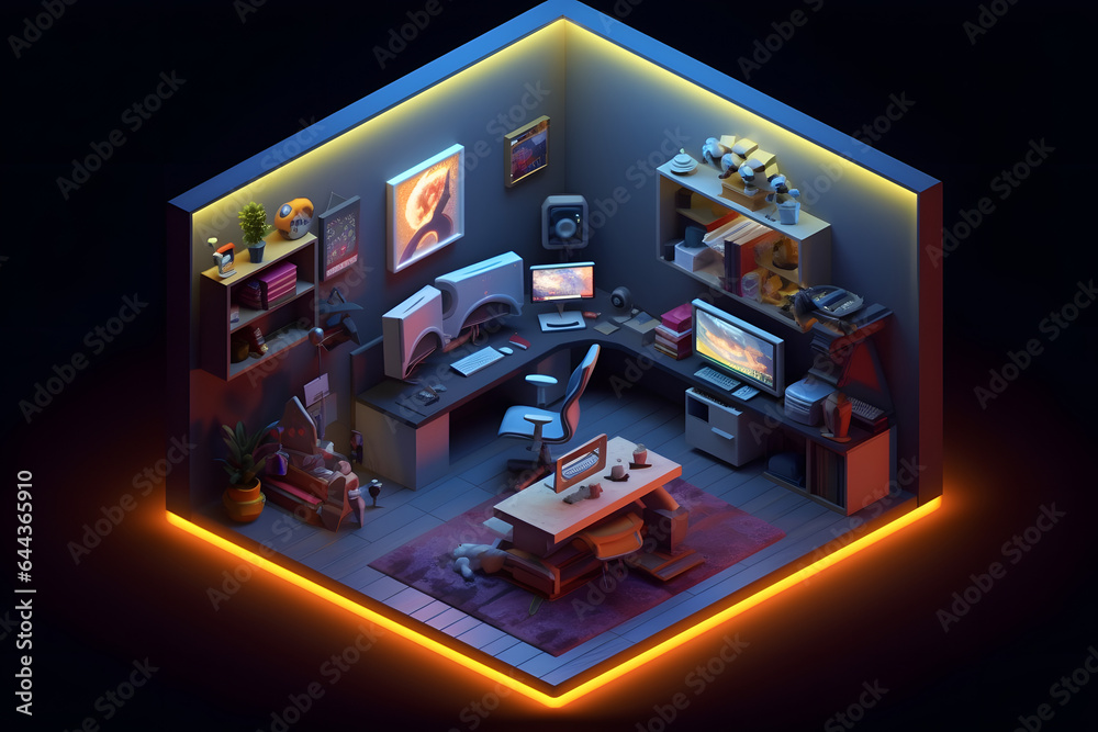 3d game room isometric style Made with Generative AI 3d game room isometric style Made with Generative AI