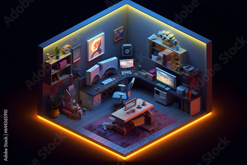 3d game room isometric style Made with Generative AI