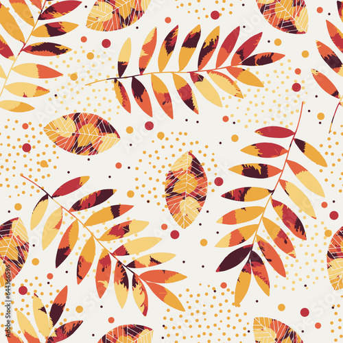 Autumn colorful rowanberry seamless pattern. Season fall repeat design seamless pattern tile, fabric swatch, wrapping paper print. 