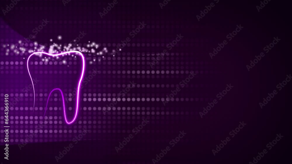Purple dental background with glowing tooth symbol. Animated looping