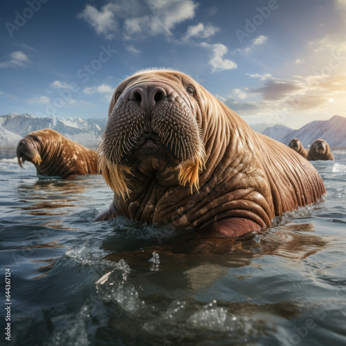 Walrus in its Natural Habitat, Wildlife Photography, Generative AI