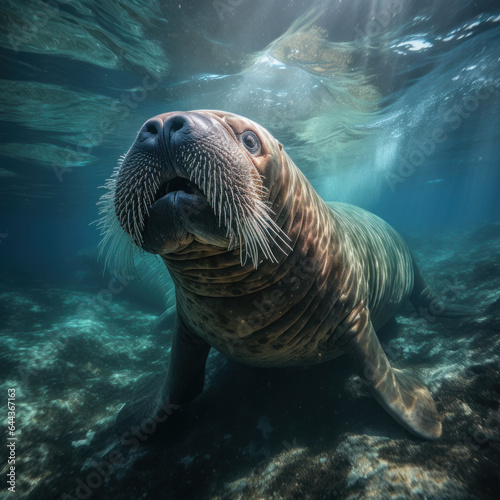 Walrus in its Natural Habitat, Wildlife Photography, Generative AI