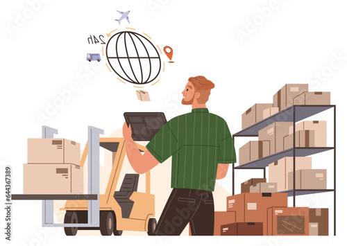 International logistic. Global delivery export. Vector. Export and import shipping industries contribute to robust international logistics sector Supply delivery chain management is being Supply