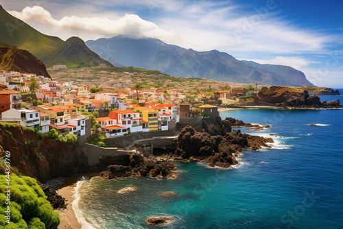 Scenic view of Garachico village on Tenerife Island, Spain. Generative AI photo