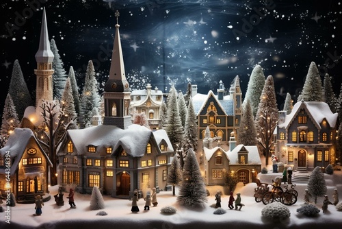 Winter scene of a vintage-style Christmas village. Generative AI