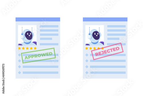 Robot CV, resume rejected and approwed icon set. Vector illustrations.