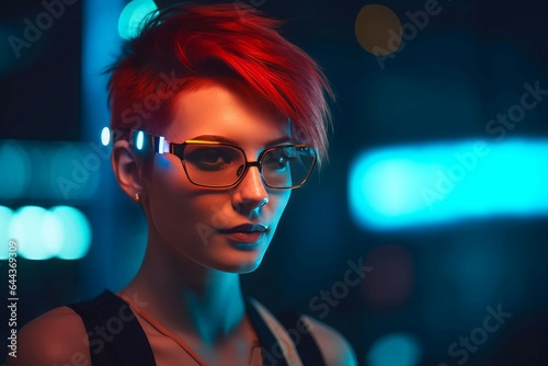 Cyberpunk female character street portrait. Generate Ai