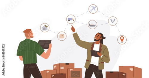 International logistic. Global delivery export. Vector. International logistics are often seen as unsung heroes global commerce The accuracy cargo delivery information is essential in international