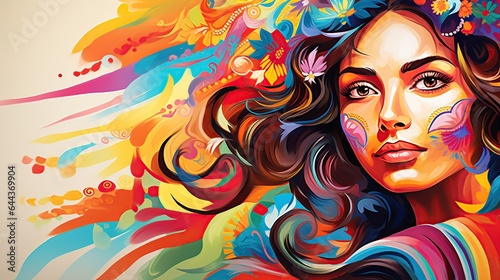 Colorful of latin woman, hispanic heritage. Generative AI