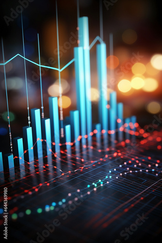 Growing business data chart 3d illustration with bokeh lights photo