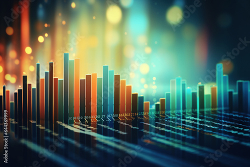 Growing business data chart 3d illustration with bokeh lights