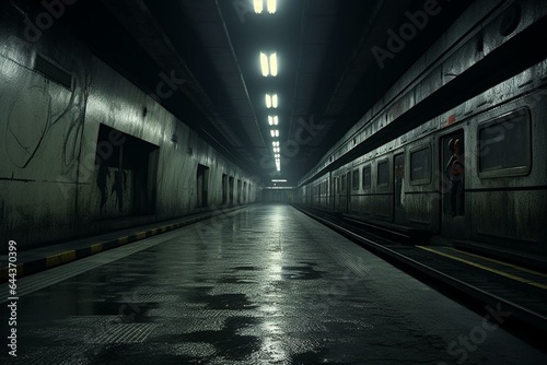 Desolate subway, dark and deserted. Futuristic. Generative AI