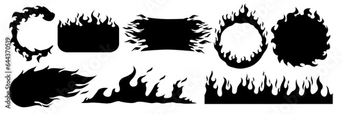Set Symbol Fire, Flame, Flaming, Bonfire, Burning, Flare, Fireplace, Flammable, Hell, Heat, Hot, Vector Illustration Graphic.
