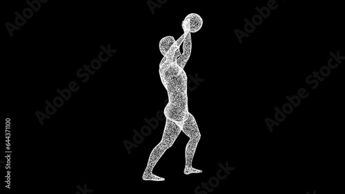 3D Man playing basketball on black background. Sports and Competitions concept. Active lifestyle  Volleyball. Business advertising backdrop. For title  text  presentation. 3d animation.