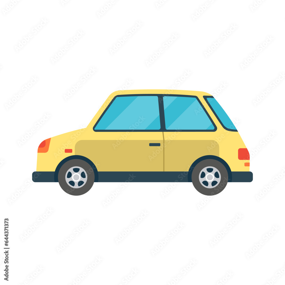 City car isolated on white background. Vector compact smart mini car, cute economical family automobile. Small yellow transport side view. Eco vehicle cartoon icon, urban ecological transportation