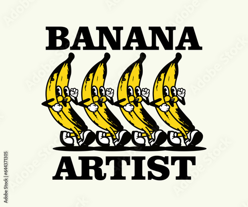  Vintage illustration Retro Poster cartoon character of banana Graphic Design for T shirt Street Wear and Urban Style