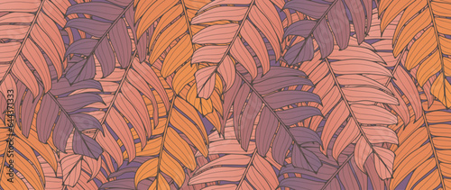 Autumn botanical warm background with branches in orange-purple hues. Background for wallpapers, covers, decor, postcards and presentations.