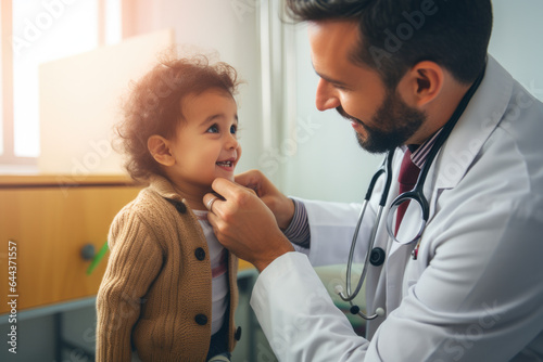 Pediatrician caring for young child