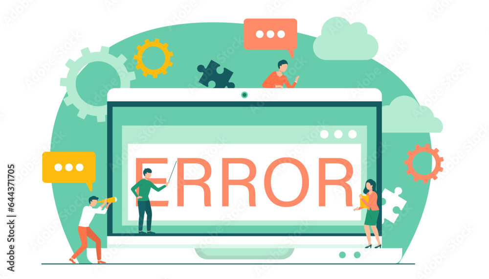 Fototapeta premium Warning error, businessmen looking at an internet failure screen on computer, page unavailable. Caution sign on laptop. Concept of technical support, website maintenance services, security message