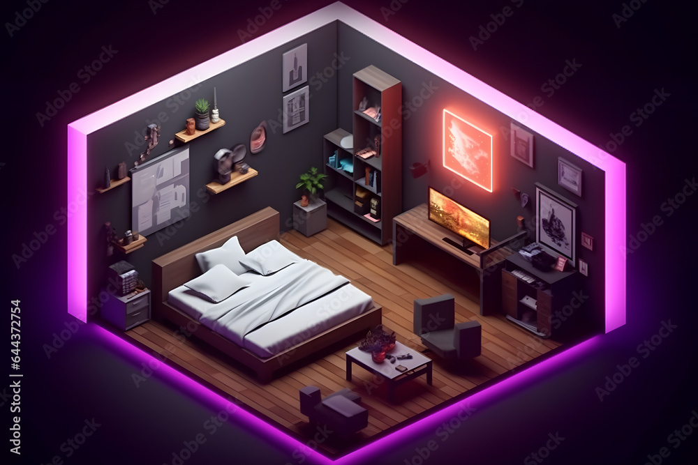 3d game room isometric style Made with Generative AI 3d game room isometric style Made with Generative AI