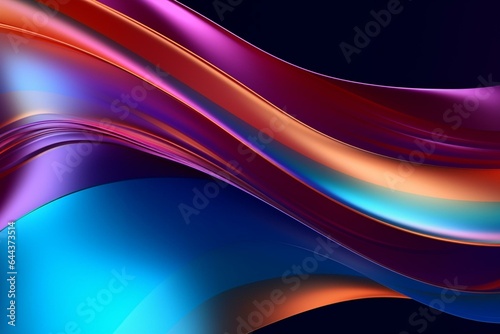 Dynamic iridescent metallic wave with organic curves. Gradient design for banner, background, wallpaper. Generative AI