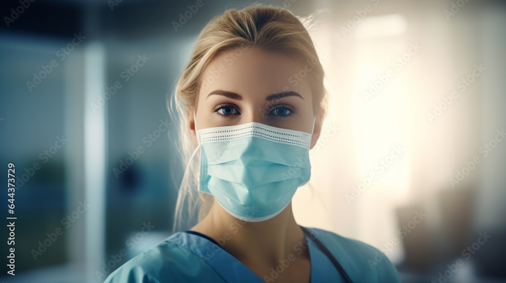 Portrait of a Female Doctor Wearing a Protective Face Mask