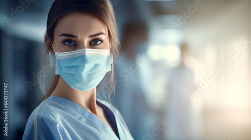 Portrait of a Female Doctor Wearing a Protective Face Mask