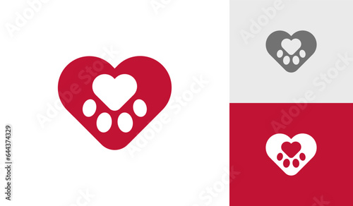 Paw symbol with heart logo design