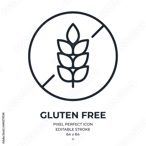 Grain and gluten free editable stroke outline icon isolated on white background flat vector illustration. Pixel perfect. 64 x 64.