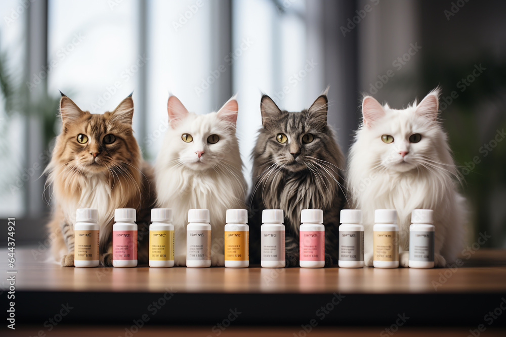 Vitamins for cats, dietary supplements for cats. - obrazy, fototapety, plakaty 