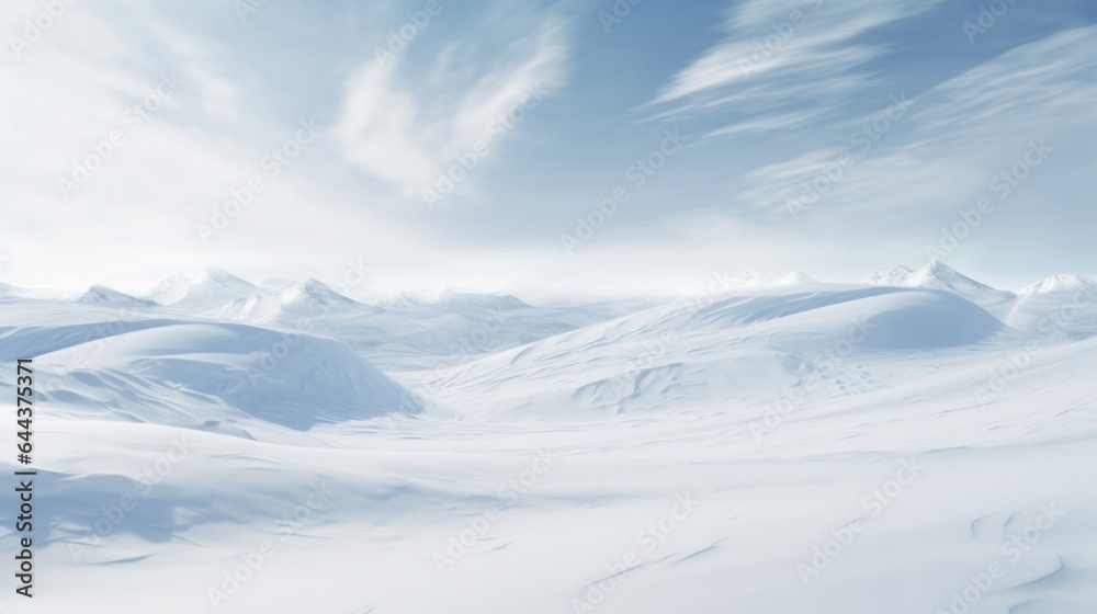 Snowy terrain background. White snowy field with hills in winter season.