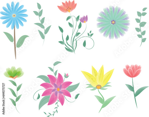 set of flowers  flower and leaves  watercolor flowers  use as greeting card invitation card for wedding  birthday and other holiday   summer background vector illustration