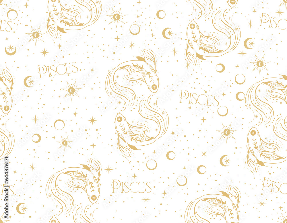 Obraz premium Pisces zodiac star seamless pattern. Pisces sign symbol stars Vector EPS10