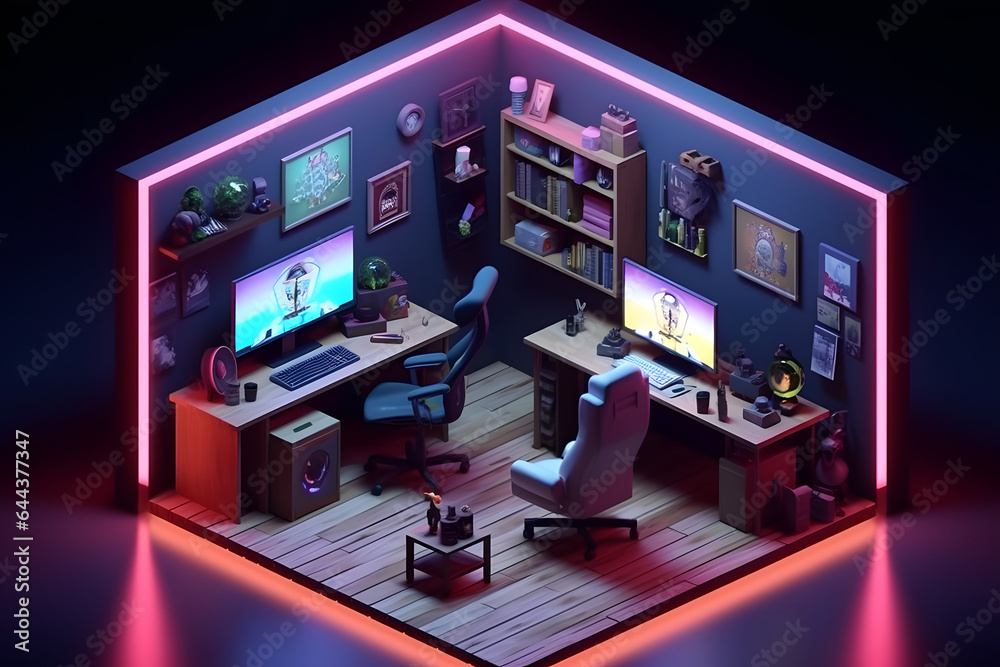 Fototapeta premium 3d game room isometric style Made with Generative AI